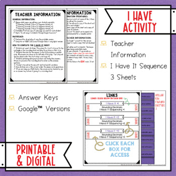 Rounding Decimals I Have It Math Cut & Paste - No Prep - Print and Digital