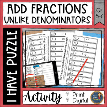 Adding Fractions with Unlike Denominators I Have It Math Cut & Paste - No Prep