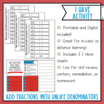 Adding Fractions with Unlike Denominators I Have It Math Cut & Paste - No Prep