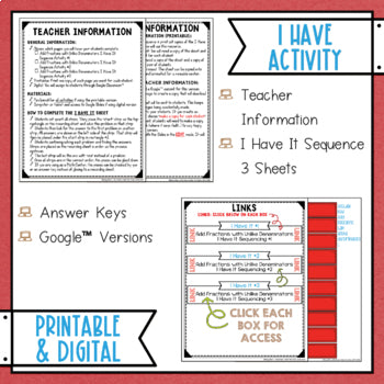 Adding Fractions with Unlike Denominators I Have It Math Cut & Paste - No Prep