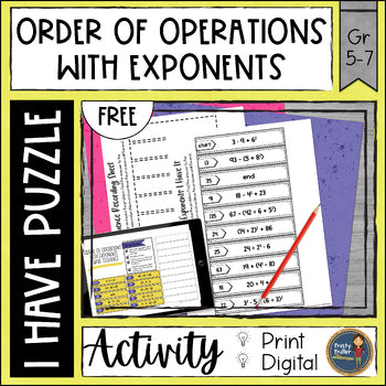 Order of Operations with Exponents I Have It Math Cut & Paste - No Prep - FREE