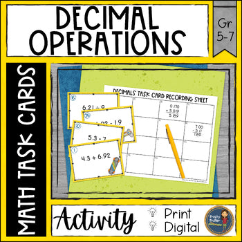 Decimals Operations Math Task Cards - Adding Subtracting Multiplying & Dividing