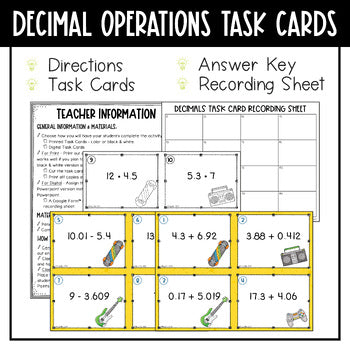 Decimals Operations Math Task Cards - Adding Subtracting Multiplying & Dividing