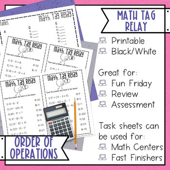 Order of Operations Math Tag Relay Math Game