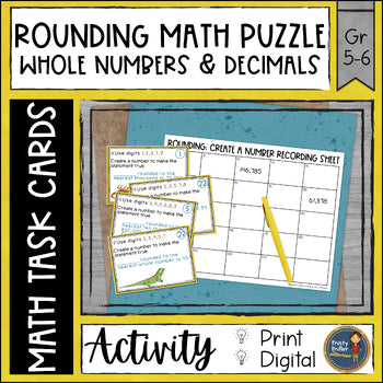 Rounding Whole Numbers and Decimals Math Puzzle Task Cards