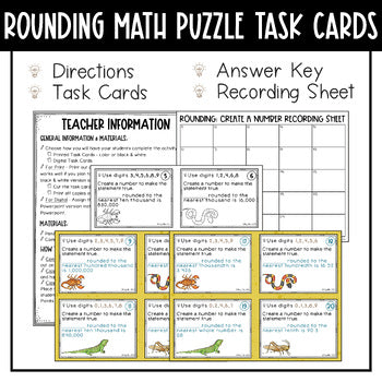 Rounding Whole Numbers and Decimals Math Puzzle Task Cards