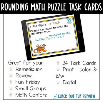 Rounding Whole Numbers and Decimals Math Puzzle Task Cards