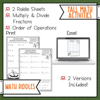 Fall Math Activities - Riddles & Color by Code Pages