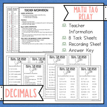 Decimals Math Tag Relay - Round, Convert, Forms, Operations