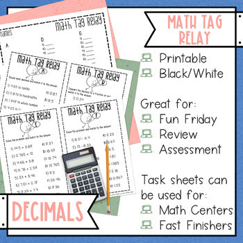 Decimals Math Tag Relay - Round, Convert, Forms, Operations