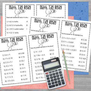 Decimals Math Tag Relay - Round, Convert, Forms, Operations