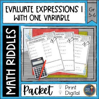 Evaluating Expressions 1 Math with Riddles - No Prep - Print and Digital