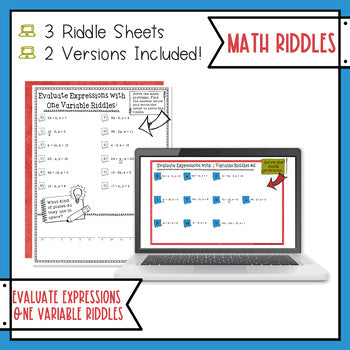 Evaluating Expressions 1 Math with Riddles - No Prep - Print and Digital