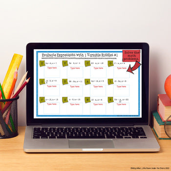 Evaluating Expressions 1 Math with Riddles - No Prep - Print and Digital