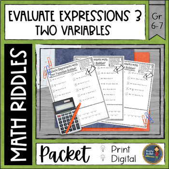 Evaluating Expressions 3 Math with Riddles - No Prep - Print and Digital
