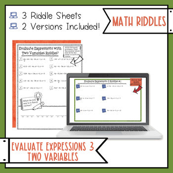 Evaluating Expressions 3 Math with Riddles - No Prep - Print and Digital