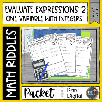 Evaluating Expressions 2 Math with Riddles - No Prep - Print and Digital