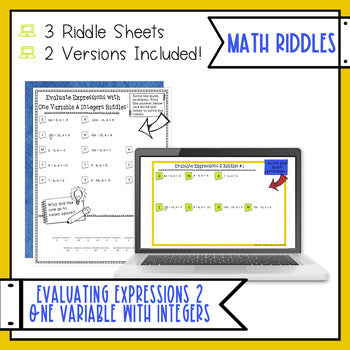 Evaluating Expressions 2 Math with Riddles - No Prep - Print and Digital