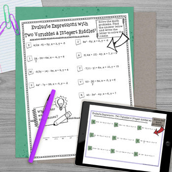 Evaluating Expressions 4 Math Riddles - No Prep - Print and Digital