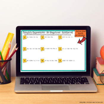 Simplifying Expressions 1 Math with Riddles - No Prep - Print and Digital