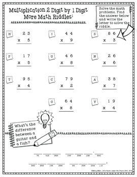 Multi-Digit Multiplication Math Riddles Pack - 2 digit x 1 digit