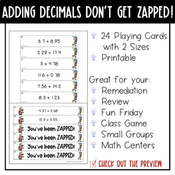 Adding Decimals Don't Get ZAPPED Math Game