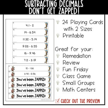 Subtracting Decimals Don't Get ZAPPED Math Game