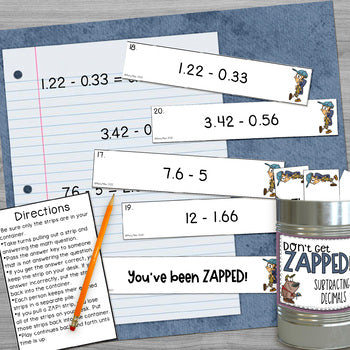 Subtracting Decimals Don't Get ZAPPED Math Game