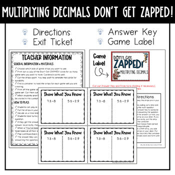 Multiplying Decimals Don't Get ZAPPED Math Game