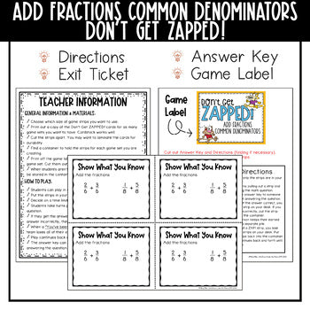 Adding Fractions with Like Denominators Don't Get ZAPPED Math Game