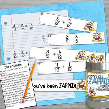 Adding Fractions with Like Denominators Don't Get ZAPPED Math Game