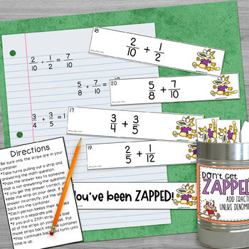 Adding Fractions Unlike Denominators Don't Get ZAPPED Math Game