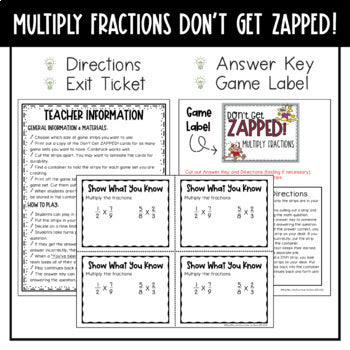 Multiplying Fractions Don't Get ZAPPED Math Game