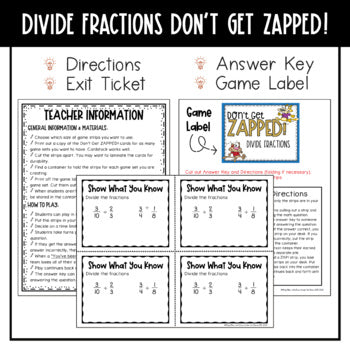 Dividing Fractions Don't Get ZAPPED Math Game