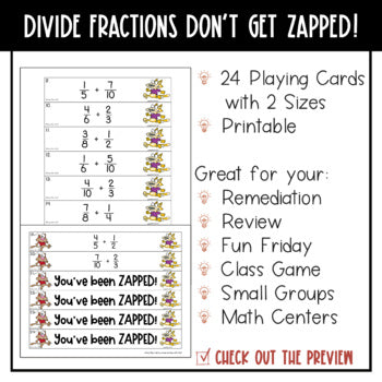 Dividing Fractions Don't Get ZAPPED Math Game