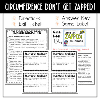 Circumference of Circles Don't Get ZAPPED Math Game Pi Day Middle School