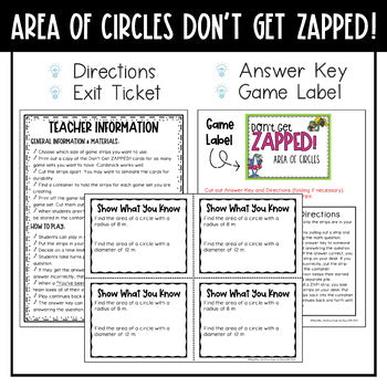 Area of Circles Don't Get ZAPPED Math Game - Pi Day Activity Middle School