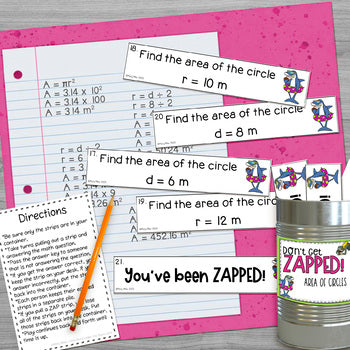 Area of Circles Don't Get ZAPPED Math Game - Pi Day Activity Middle School