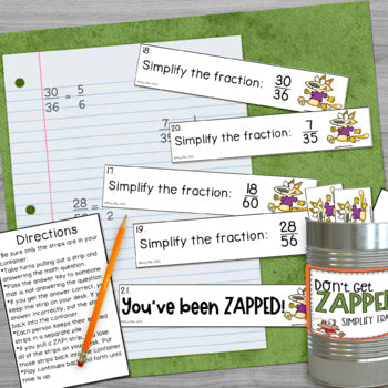 Simplifying Fractions Don't Get ZAPPED Math Game