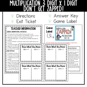 Multi-Digit Multiplication Don't Get ZAPPED Math Game - 3 Digit x 1 Digit