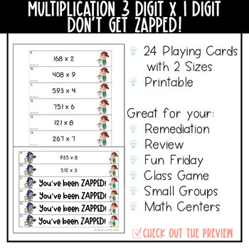 Multi-Digit Multiplication Don't Get ZAPPED Math Game - 3 Digit x 1 Digit