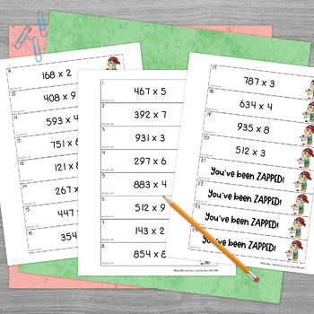 Multi-Digit Multiplication Don't Get ZAPPED Math Game - 3 Digit x 1 Digit