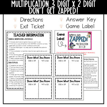 Multi-Digit Multiplication Don't Get ZAPPED Math Game - 3 Digit x 2 Digit