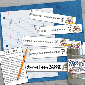 Converting Improper Fractions to Mixed Numbers Don't Get ZAPPED Math Game