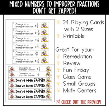 Converting Mixed Numbers to Improper Fractions Don't Get ZAPPED Math Game