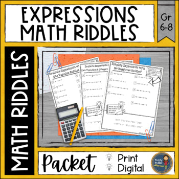 Algebraic Expressions Math with Riddles Bundle