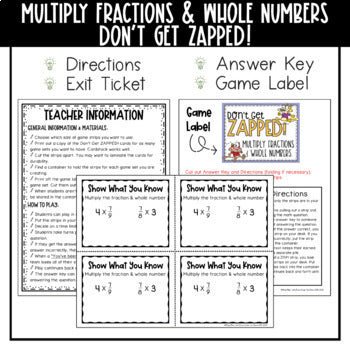 Multiplying Fractions by Whole Numbers Don't Get ZAPPED Math Game