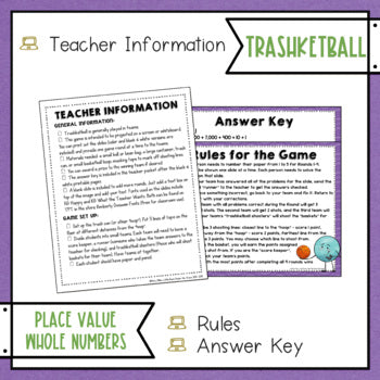 Whole Numbers Place Value Trashketball Math Game