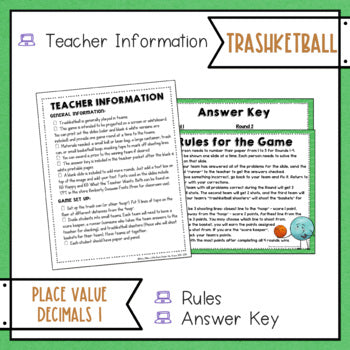 Decimal Place Value 1 Trashketball Math Game