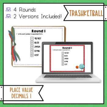 Decimal Place Value 1 Trashketball Math Game